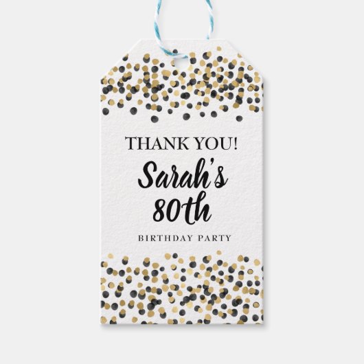 Wit Zwart Goud Confetti Verjaardag Bedankt Cadeaulabel (Voorkant)