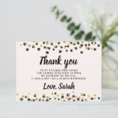 Wit Zwart Goud Confetti Verjaardag Dank u Bedankkaart (Staand voorkant)