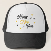 Wit Zwart & Goud Gelukkig Nieuwjaar Trucker Pet (Voorkant)