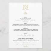Wit zwart goud kroon crest monogram bruiloft bar menu (Voorkant)