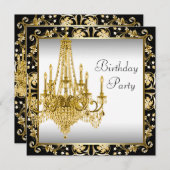Wit Zwart Goud Kroonluchter Verjaardagsfeest Kaart (Voorkant / Achterkant)