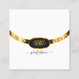 Wit zwart goud met Initialen en diamanten Vierkante Visitekaartje