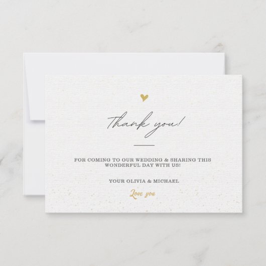 Wit & Zwart Goud Minimale Kalligrafie Bruiloft Bedankkaart (Voorkant)