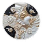 Wit Zwart Goud Seashells 3D Effect Keramische Knop (Voorkant)