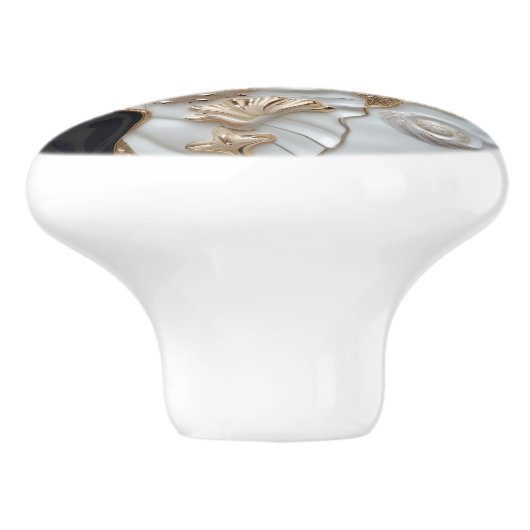 Wit Zwart Goud Seashells 3D Effect Keramische Knop (Zijkant)