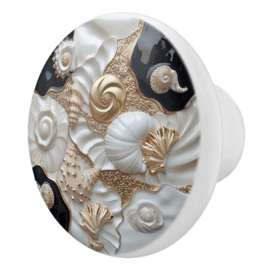 Wit Zwart Goud Seashells 3D Effect Keramische Knop (Rechts)