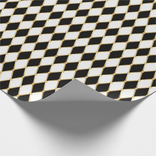 Wit Zwart Gouden Harlekijn Kerstvakantie Cadeaupapier (Hoek)