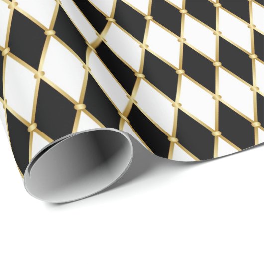 Wit Zwart Gouden Harlekijn Kerstvakantie Cadeaupapier (Rol Hoek)