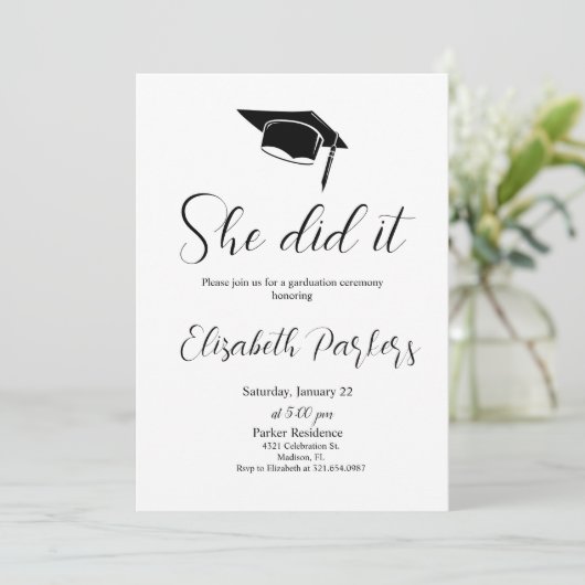 Wit Zwart Graduation Party Kaart (Staand voorkant)