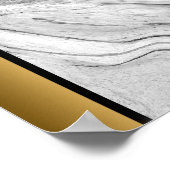 Wit Zwart Grijs Marmer / Zwart Goud Border Art Poster (Hoek)