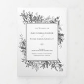 Wit Zwart Groen Bruiloft Tri-Fold Uitnodiging (Cover)