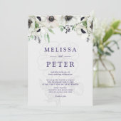 Wit Zwart Groen Elegant Anemone Bruiloft Kaart (Staand voorkant)