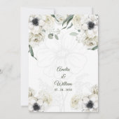 Wit Zwart Groen Elegante Anemone Bruiloft Kaart (Achterkant)