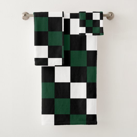 Wit Zwart Groen Schachbrett  Bad Handdoek (Insitu)