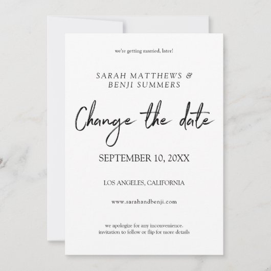 Wit & Zwart Handgeschreven Wijzigingsdatum - Wit Kaart (Voorkant)