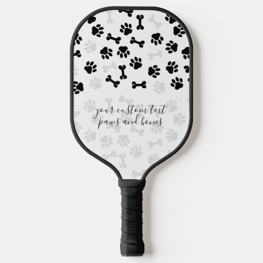 Wit Zwart Huisdier Hond Kat Bot Pootjes script Pickleball Paddle (Voorkant)