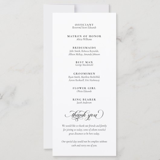 Wit & Zwart Kalligrafie Script Huwelijksprogramma (Achterkant)