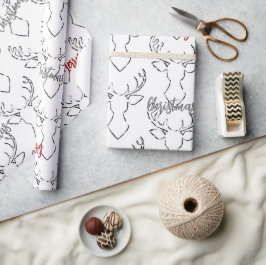 Wit Zwart Kerstmis Rendier Wrapping Papier