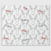 Wit Zwart Kerstmis Rendier Wrapping Papier (Vlak)