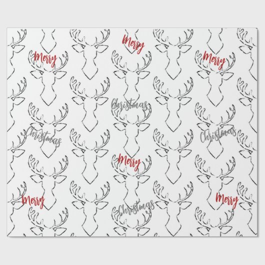 Wit Zwart Kerstmis Rendier Wrapping Papier (Vlak)