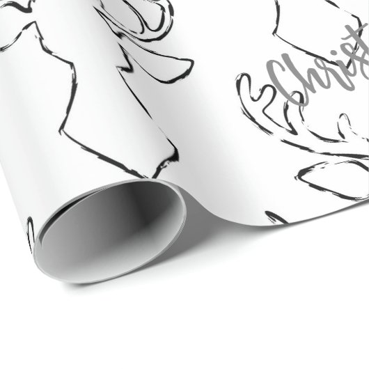 Wit Zwart Kerstmis Rendier Wrapping Papier (Rol Hoek)