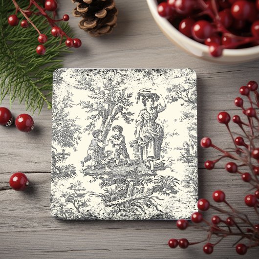 wit zwart kinder toile de jouy bedrukt stenen onderzetter