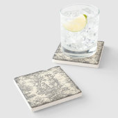 wit zwart kinder toile de jouy bedrukt stenen onderzetter (Zijkant)