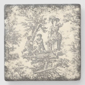 wit zwart kinder toile de jouy bedrukt stenen onderzetter (Voorkant)