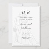 Wit Zwart Klassiek Monogram Elegant Schoon Trouwen Kaart (Voorkant)