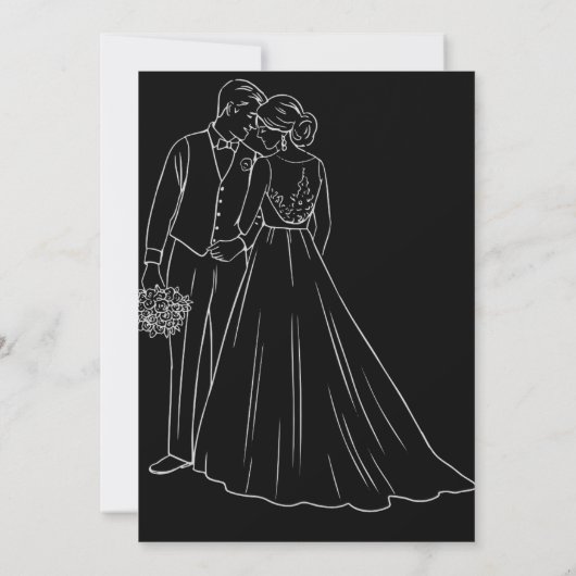 Wit Zwart Klassiek Monogram Elegant Schoon Trouwen Kaart (Achterkant)