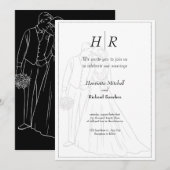 Wit Zwart Klassiek Monogram Elegant Schoon Trouwen Kaart (Voorkant / Achterkant)