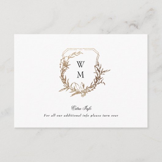 Wit Zwart Klassieke Gouden kuif bruiloft details Informatiekaartje (Voorkant)