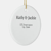 Wit zwart koppel naam adres stad staat eenvoudig keramisch ornament (Rechts)