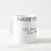 Wit zwart koppel naam adres stad staat eenvoudig koffiemok (Voorkant links)