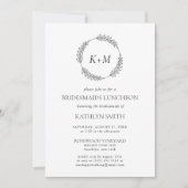 Wit Zwart Krans Monogram Bruidsmeisjes Luncheon Kaart (Voorkant)