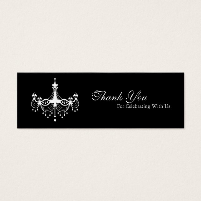 Wit & Zwart Kroonluchter Favor Label Mini Visitekaartjes (Voorkant)