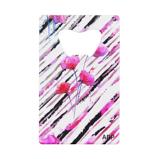 *~* Wit Zwart Lavendel Roze Poppy Patroon Creditkaart Flessenopener (Voorkant)