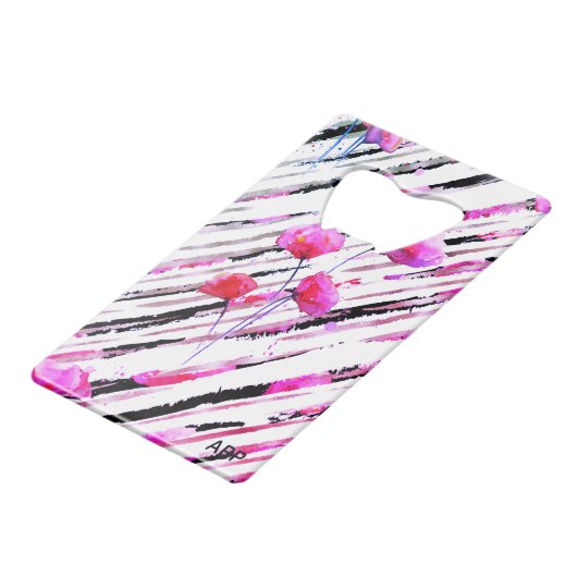 *~* Wit Zwart Lavendel Roze Poppy Patroon Creditkaart Flessenopener (Achterkant Gekanteld)