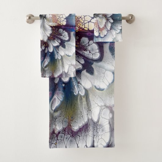 Wit, zwart, marineblauw acrylverf kleurig bad handdoek (Insitu)