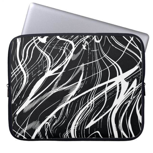 Wit Zwart Marmer: Abstract  Laptop Sleeve (Voorkant)
