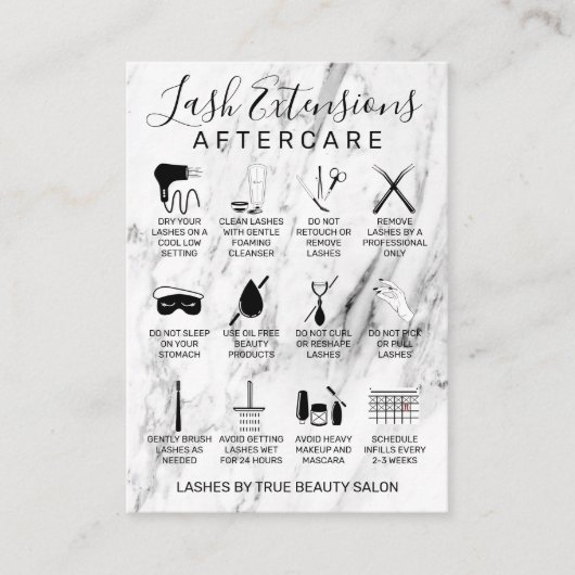 Wit Zwart Marmeren Lash Extensions Aftercare Icon Visitekaartje (Voorkant)