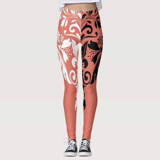 Wit & Zwart Meisje Bloemen Swirls Leggings (Voorkant)