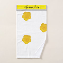 Wit & Zwart Met Gele Wilde Bloem Foto Bad Handdoek
