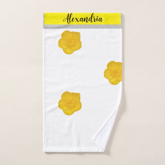 Wit & Zwart Met Gele Wilde Bloem Foto Bad Handdoek (Handdoek)