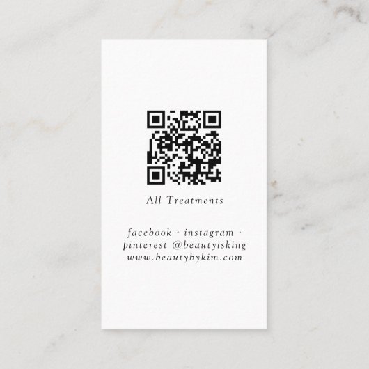 Wit & Zwart Minimaal Elegant, Salon QR Code Visitekaartje (Achterkant)