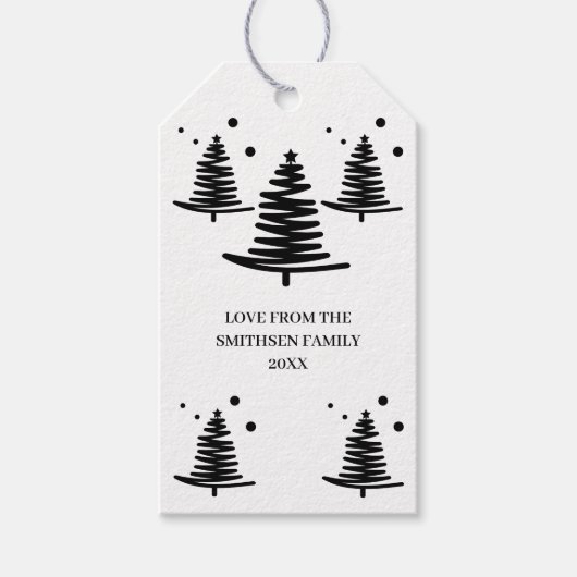 Wit zwart minimalistische kerstbomen cadeau Labels Cadeaulabel (Voorkant)
