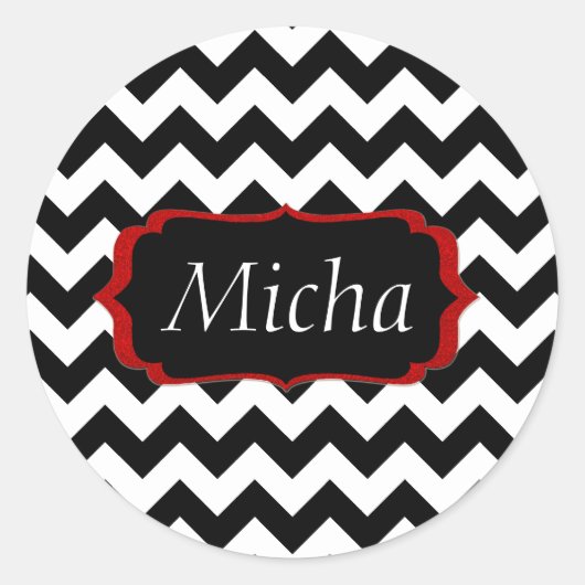 Wit & Zwart Modern Chevron Monogram Ronde Sticker (Voorkant)