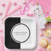 Wit & Zwart Modern Geometrisch Ontwerp Papieren Bordje (Feest)