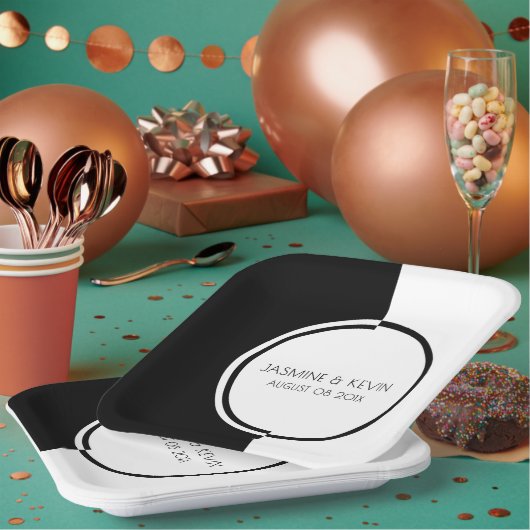 Wit & Zwart Modern Geometrisch Ontwerp Papieren Bordje (Multi)