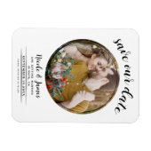 Wit & Zwart Modern Rond Foto Save the Date Magneet (Horizontaal)